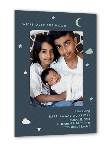 Moonlight Shine Birth Announcement, Grey, Iridescent Foil, 5x7, Matte, Personalized Foil Cardstock, Square, Blue Slate