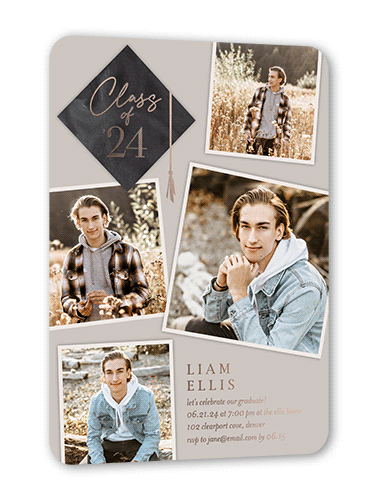 Tassel Snapshots Graduation Invitation, Rose Gold Foil, Beige, 5x7, Matte, Personalized Foil Cardstock, Rounded