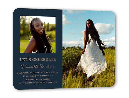 Studious Showcase Graduation Invitation, Rose Gold Foil, Black, 5x7, Matte, Personalized Foil Cardstock, Rounded