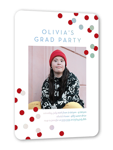 Collegiate Confetti Graduation Invitation, Iridescent Foil, White, 5x7, Write Your Own Greeting, Matte, Personalized Foil Cardstock, Rounded