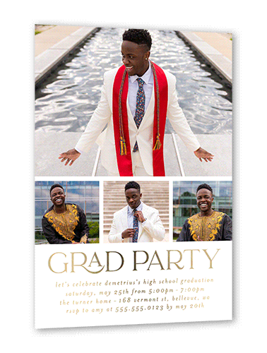 Grand Scholar Graduation Invitation, White, Gold Foil, 5x7, Matte, Personalized Foil Cardstock, Square