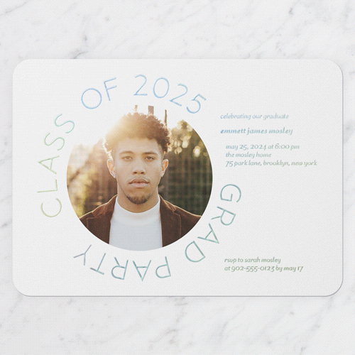 Encircled Elegance Graduation Invitation, Rounded Corners, -Iridescent Foil-White-5x7 Digital Foil Card-2025