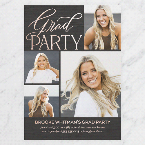 Luminous Layout Graduation Invitation, Black, Rose Gold Foil, 5x7, Matte, Personalized Foil Cardstock, Square, Black