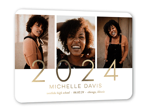 Remarkably Radiant Graduation Announcement, Gold Foil, White, 5x7, Matte, Personalized Foil Cardstock, Rounded