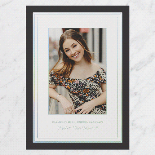 Layered Frame Graduation Announcement, Iridescent Foil, Black, 5x7, Matte, Personalized Foil Cardstock, Square
