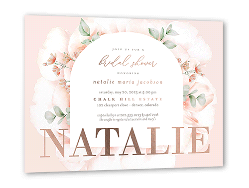 Soft Floral Arches Bridal Shower Invitation, Pink, Rose Gold Foil, 5x7, Matte, Personalized Foil Cardstock, Square
