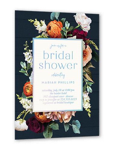 Autumnal Bouquet Bridal Shower Invitation, Blue, Iridescent Foil, 5x7, Matte, Personalized Foil Cardstock, Square