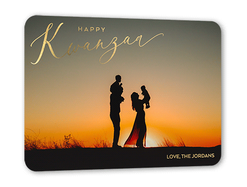 Illuminating Overlay Holiday Card, White, Gold Foil, 5x7, Kwanzaa, Matte, Personalized Foil Cardstock, Rounded
