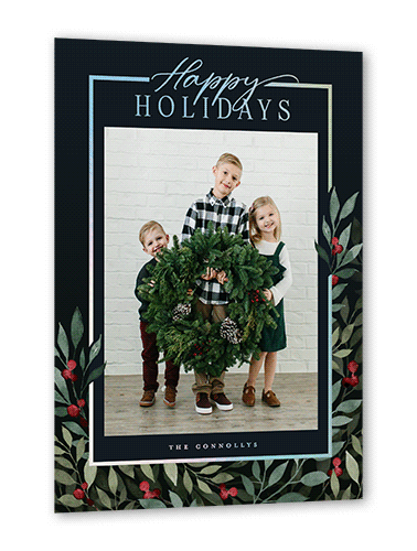Beaming Berries Holiday Card, Iridescent Foil, Black, 5x7, Holiday, Matte, Personalized Foil Cardstock, Square, Black
