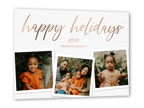 Lustrous Linen Holiday Card, White, Rose Gold Foil, 5x7, Holiday, Matte, Personalized Foil Cardstock, Square