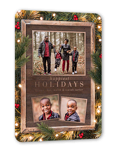 Gleaming Portrait Holiday Card, Brown, Rose Gold Foil, 5x7, Holiday, Matte, Personalized Foil Cardstock, Rounded