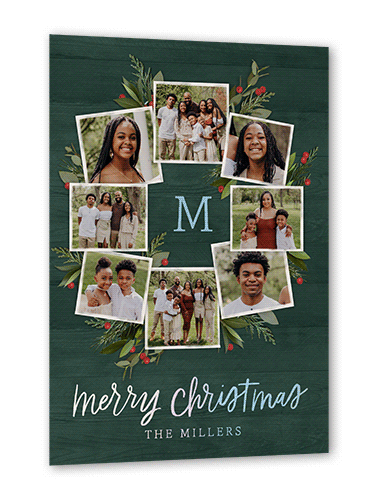 Photo Wreath Holiday Card, Iridescent Foil, Green, 5x7, Christmas, Matte, Personalized Foil Cardstock, Square