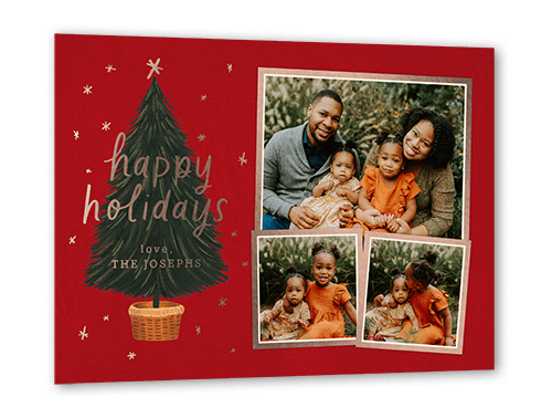 Polished Tree Holiday Card, Red, Rose Gold Foil, 5x7, Holiday, Matte, Personalized Foil Cardstock, Square