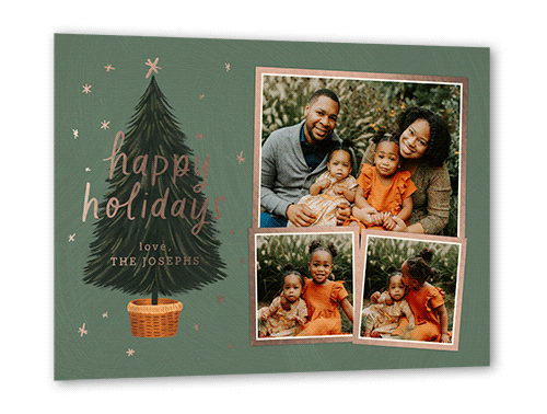 Polished Tree Holiday Card, Green, Rose Gold Foil, 5x7, Holiday, Matte, Personalized Foil Cardstock, Square