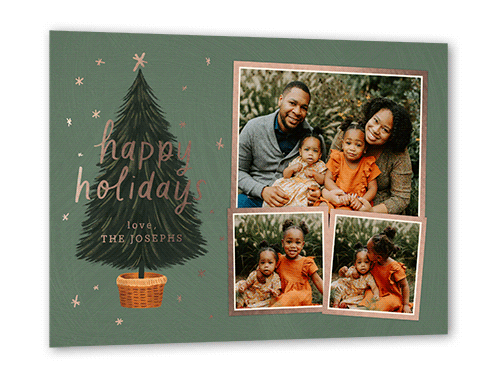 Polished Tree Holiday Card, Rose Gold Foil, Green, 5x7, Holiday, Matte, Personalized Foil Cardstock, Square
