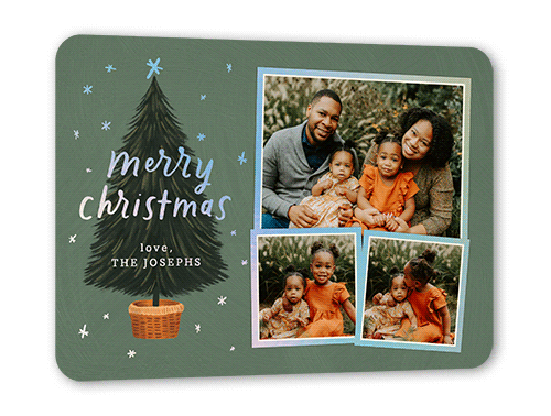 Polished Tree Holiday Card, Iridescent Foil, Green, 5x7, Christmas, Matte, Personalized Foil Cardstock, Rounded, White