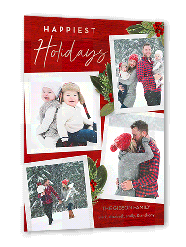 Rustic Sprigs Holiday Card, Red, Rose Gold Foil, 5x7, Holiday, Matte, Personalized Foil Cardstock, Square