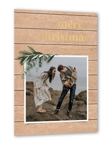 Hint of Rosemary Holiday Card, Brown, Gold Foil, 5x7, Christmas, Matte, Personalized Foil Cardstock, Square