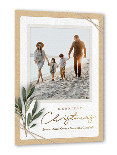 Twined Stems Holiday Card, Beige, Gold Foil, 5x7, Christmas, Matte, Personalized Foil Cardstock, Square, Tan