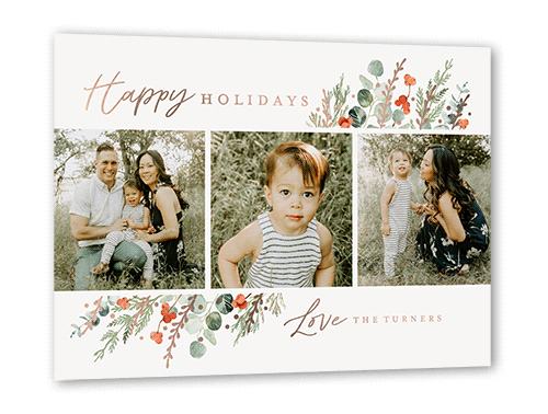 Winter Wildflowers Holiday Card, Beige, Rose Gold Foil, 5x7, Holiday, Matte, Personalized Foil Cardstock, Square, White