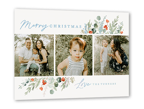 Winter Wildflowers Holiday Card, Beige, Iridescent Foil, 5x7, Christmas, Matte, Personalized Foil Cardstock, Square