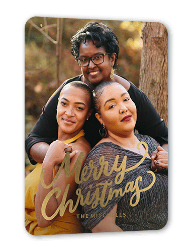Playful Script Holiday Card, Gold Foil, White, 5x7, Christmas, Matte, Personalized Foil Cardstock, Rounded