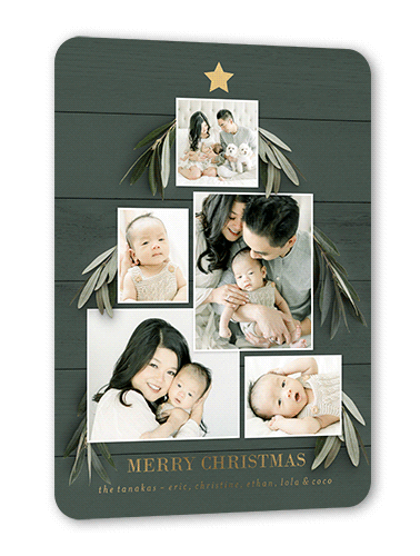 Personable Tree Holiday Card, Gold Foil, Green, 5x7, Christmas, Matte, Personalized Foil Cardstock, Rounded