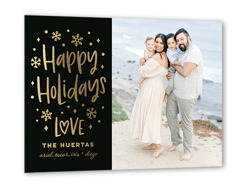 Snowy Affection Holiday Card, Black, Gold Foil, 5x7, Holiday, Matte, Personalized Foil Cardstock, Square