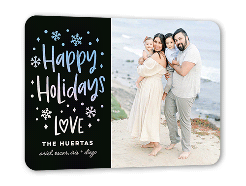 Snowy Affection Holiday Card, Black, Iridescent Foil, 5x7, Holiday, Matte, Personalized Foil Cardstock, Rounded