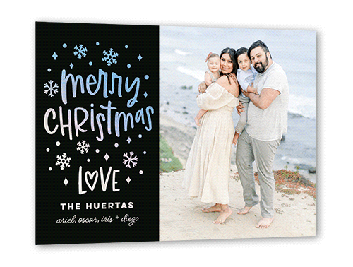 Snowy Affection Holiday Card, Black, Iridescent Foil, 5x7, Christmas, Matte, Personalized Foil Cardstock, Square