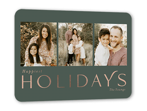 Simple Flair Holiday Card, Green, Rose Gold Foil, 5x7, Holiday, Matte, Personalized Foil Cardstock, Rounded