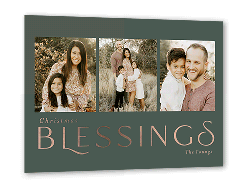 Simple Flair Holiday Card, Green, Rose Gold Foil, 5x7, Religious, Matte, Personalized Foil Cardstock, Square