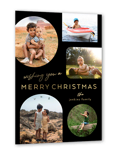 Unique Frames Holiday Card, Black, Gold Foil, 5x7, Christmas, Matte, Personalized Foil Cardstock, Square