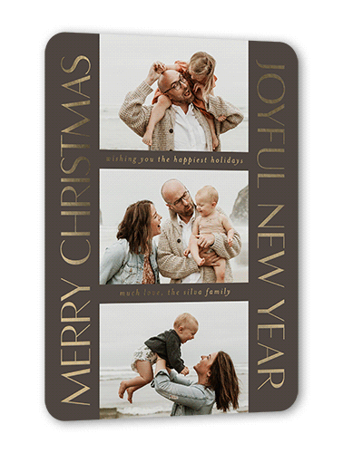 Traditional Type Holiday Card, Gold Foil, Grey, 5x7, Christmas, Matte, Personalized Foil Cardstock, Rounded