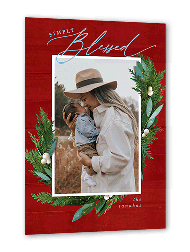 Fancy Holly Frame Holiday Card, Red, Iridescent Foil, 5x7, Religious, Matte, Personalized Foil Cardstock, Square