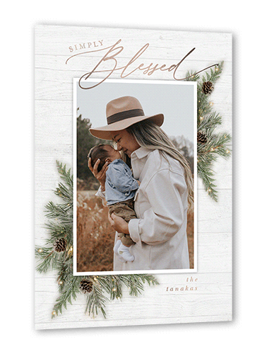Fancy Holly Frame Holiday Card, White, Rose Gold Foil, 5x7, Religious, Matte, Personalized Foil Cardstock, Square