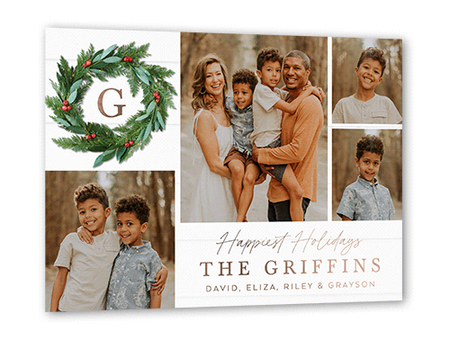 Rustic Holly Wreath Holiday Card, White, Rose Gold Foil, 5x7, Holiday, Matte, Personalized Foil Cardstock, Square, White