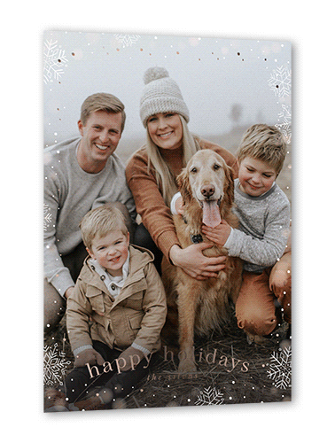 Snowfall Surroundings Holiday Card, White, Rose Gold Foil, 5x7, Holiday, Matte, Personalized Foil Cardstock, Square