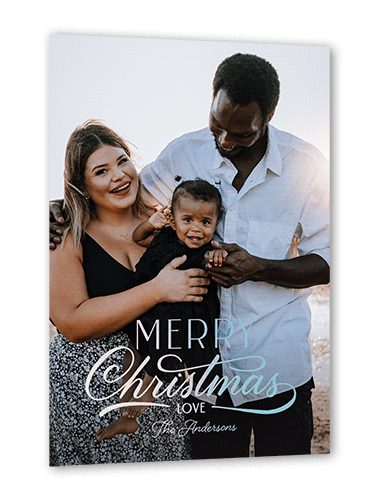 Fun Merry Script Holiday Card, Iridescent Foil, White, 5x7, Christmas, Matte, Personalized Foil Cardstock, Square, White