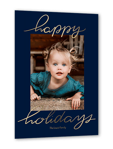 Foil Greetings Holiday Card, Blue, Gold Foil, 5x7, Holiday, Matte, Personalized Foil Cardstock, Square