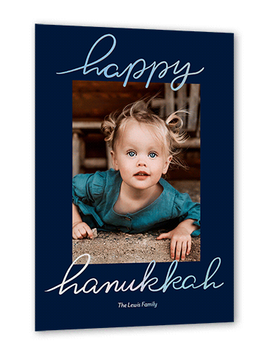 Foil Greetings Holiday Card, Blue, Iridescent Foil, 5x7, Hanukkah, Matte, Personalized Foil Cardstock, Square, Navy