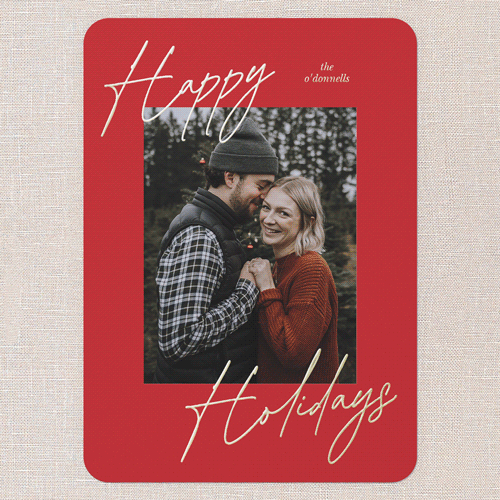 Diagonal Greeting Holiday Card, Gold Foil, Blue, 5x7, Holiday, Matte, Personalized Foil Cardstock, Rounded