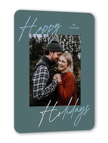 Diagonal Greeting Holiday Card, Blue, Iridescent Foil, 5x7, Holiday, Matte, Personalized Foil Cardstock, Rounded, White