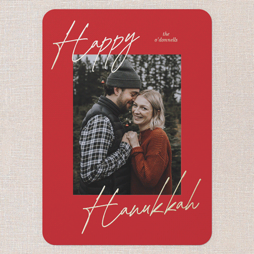 Diagonal Greeting Holiday Card, Blue, Gold Foil, 5x7, Hanukkah, Matte, Personalized Foil Cardstock, Rounded