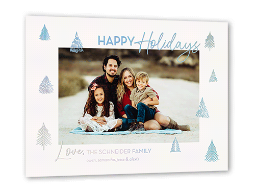 Scattered Trees Holiday Card, Grey, Iridescent Foil, 5x7, Holiday, Matte, Personalized Foil Cardstock, Square