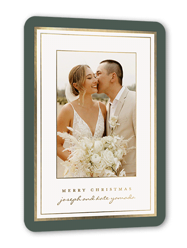 Triple Framed Holiday Card, Beige, Gold Foil, 5x7, Christmas, Matte, Personalized Foil Cardstock, Rounded