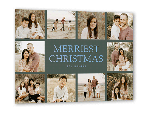 Editable Merriest Sentiment Holiday Card, Green, Iridescent Foil, 5x7, Christmas, Matte, Personalized Foil Cardstock, Square