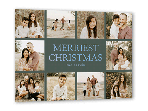 Editable Merriest Sentiment Holiday Card, Green, Iridescent Foil, 5x7, Christmas, Matte, Personalized Foil Cardstock, Square, Leaf