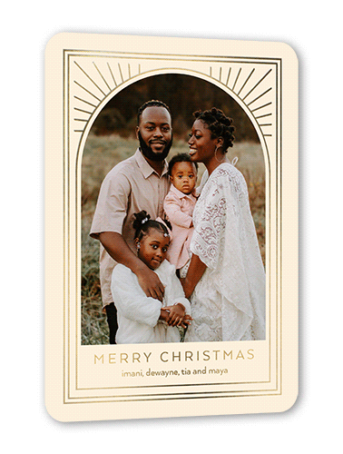 Antique Art Deco Holiday Card, Beige, Gold Foil, 5x7, Christmas, Matte, Personalized Foil Cardstock, Rounded, White