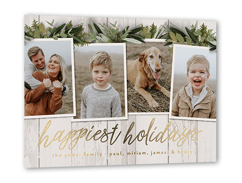 Pin Up Holiday Card, Gold Foil, White, 5x7, Holiday, Matte, Personalized Foil Cardstock, Square